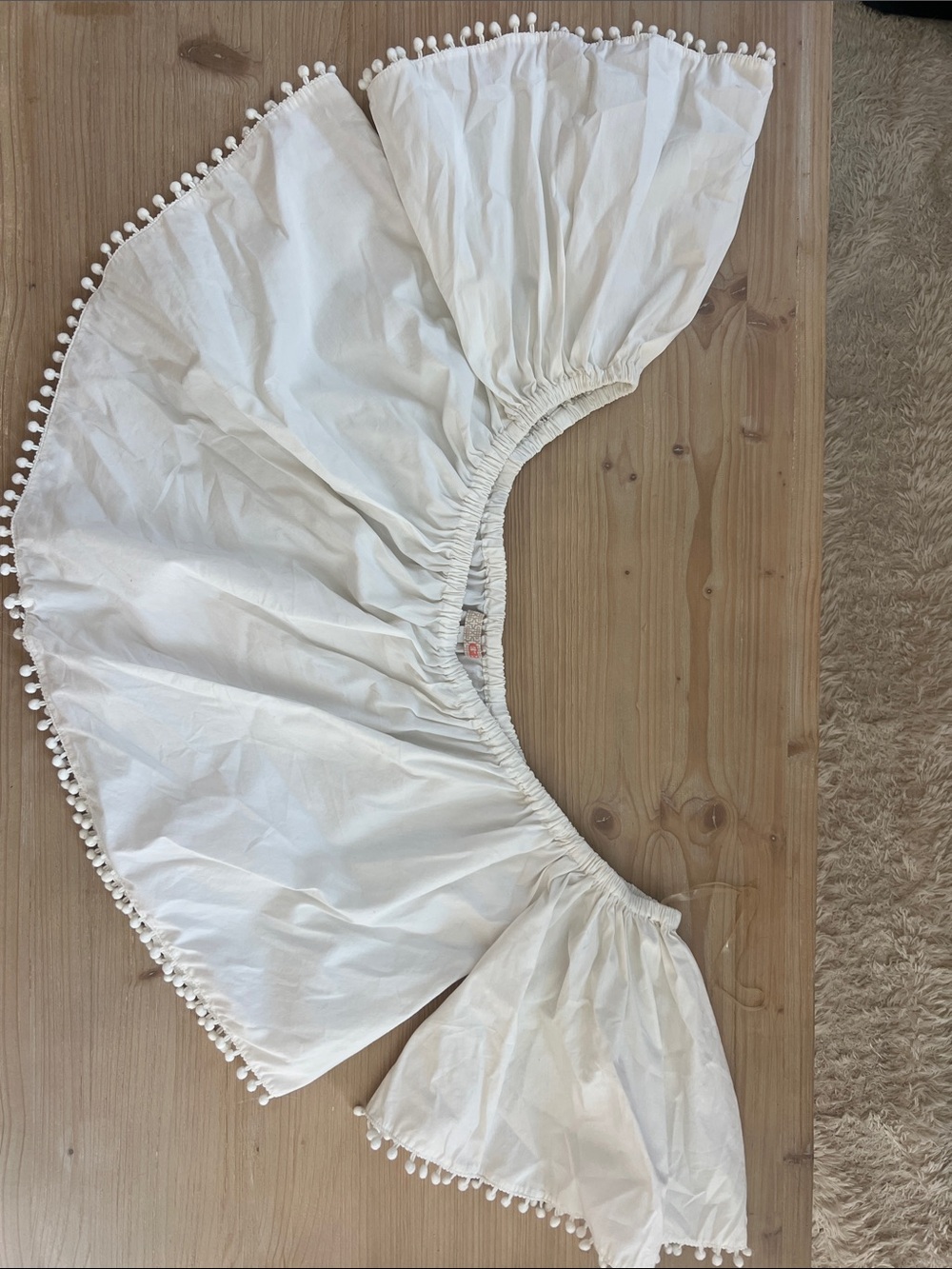 White Pom Pom Trim Off-Shoulder Top Flowy